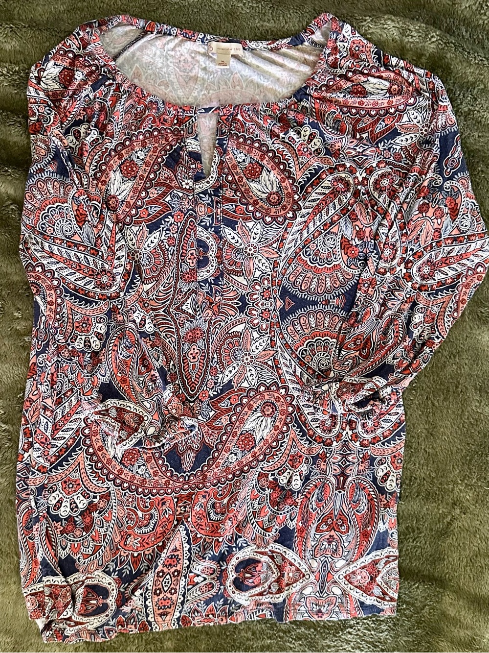 Paisley Long Sleeve Tunic Dress in Red & Navy
